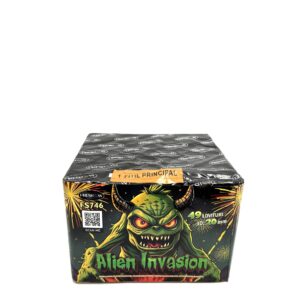 Alien Invasion tűzijáték telep 49 lövéssel, 20 mm kaliberrel, sci-fi hangulatú fényrobbanásokkal