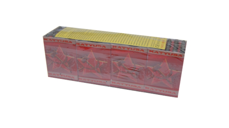 Katyusa tűzij&aacute;t&eacute;k telep 4 db-os kiszerel&eacute;sben, 25 l&ouml;v&eacute;ssel, 15 m&aacute;sodperces műk&ouml;d&eacute;ssel