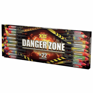 RP50 Danger Zone rakétacsomag – 22 rakéta, 25 mm, 38 mm és 42 mm kaliber, színes és glitteres effektekkel