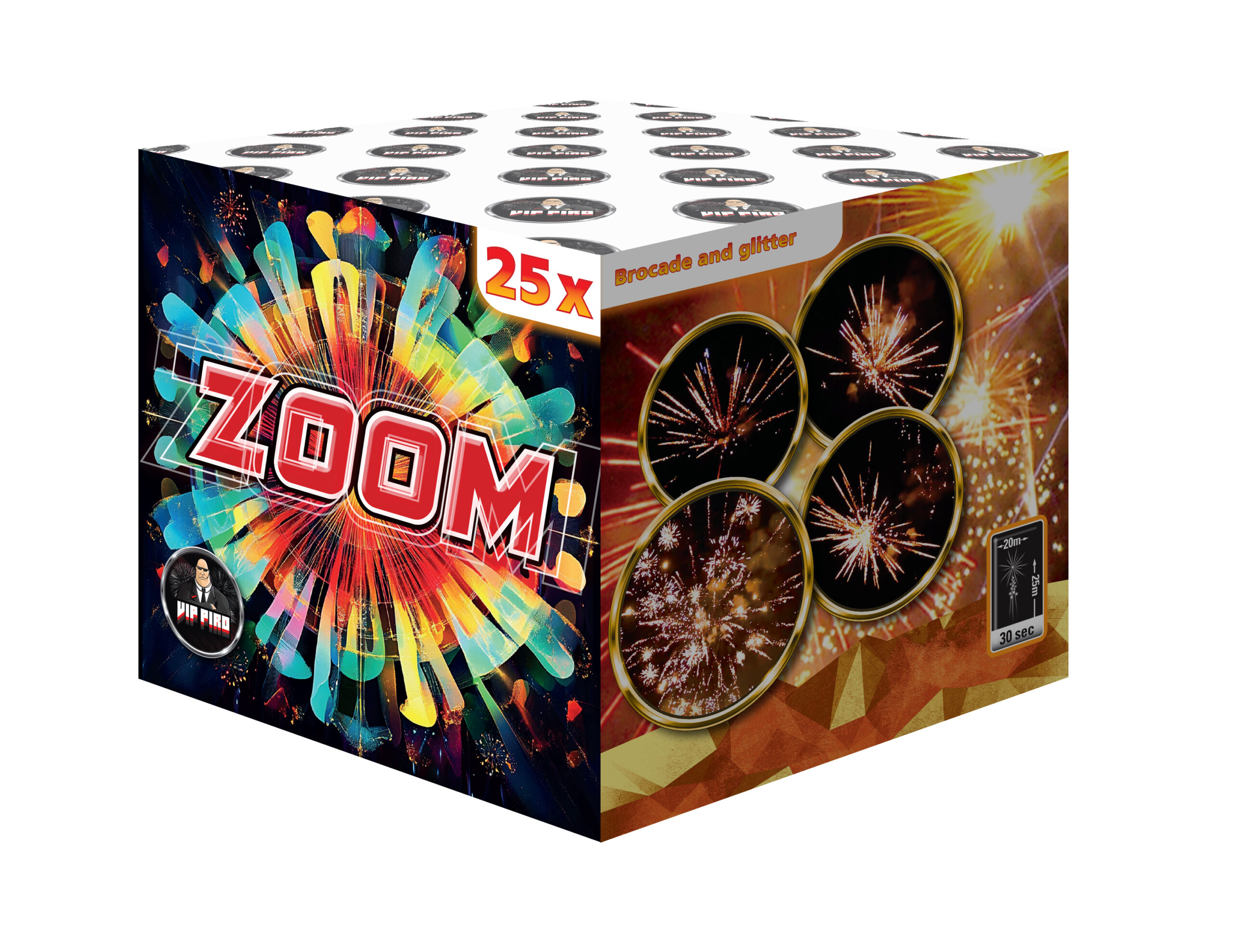 Zoom 25s tűzij&aacute;t&eacute;k telep &ndash; 25 l&ouml;v&eacute;s, 20 mm-es kaliber, 30 m&aacute;sodperces műk&ouml;d&eacute;s